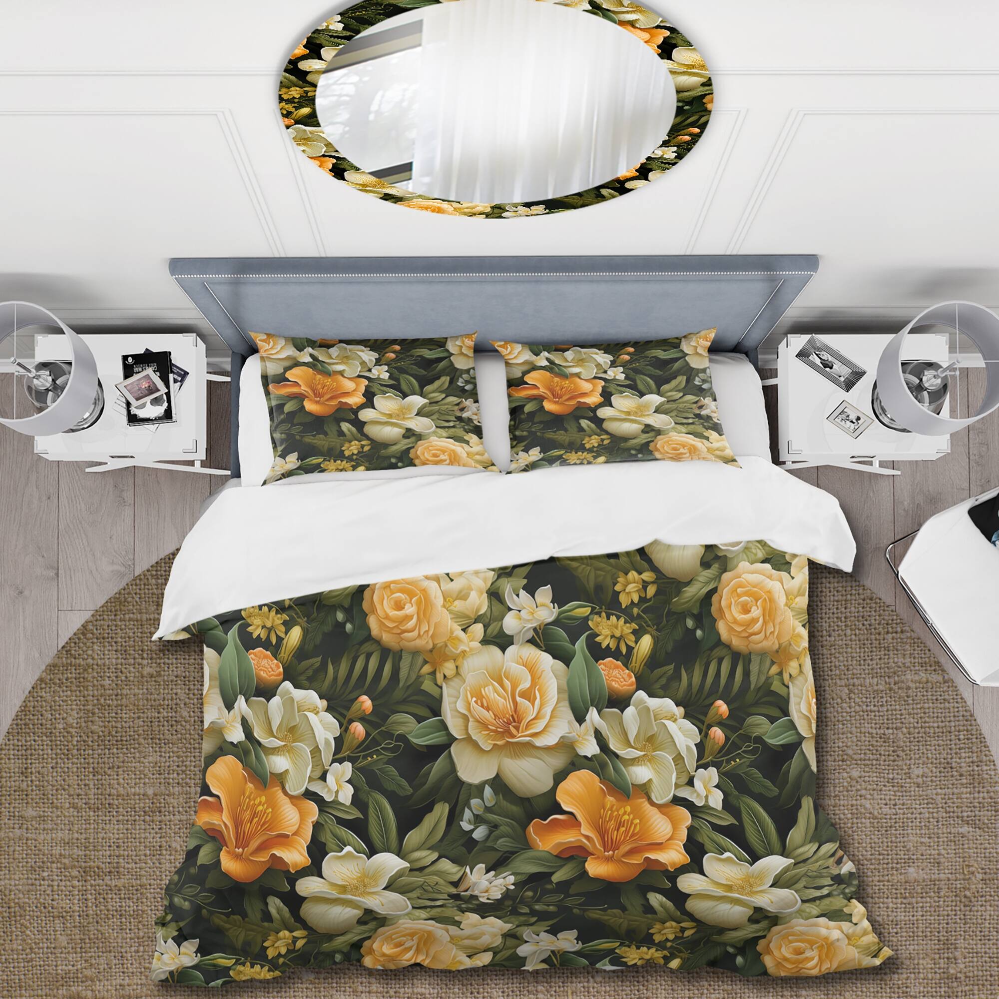 Designart "Mango Bloom Tropical Pattern" Yellow Floral Bed Cover Set